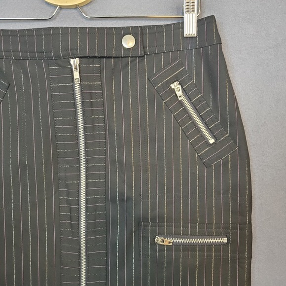 BEBE Y2K Black Pink Pinstripe Pencil Skirt Exposed Zippers Women's Size 6 - Picture 4 of 14